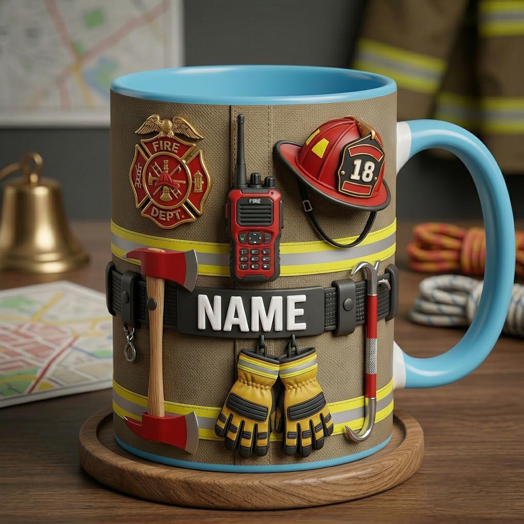 Personalized Firefighter Mug 3D, Fire Rescue Uniform Accent Cup, Proud Fireman Gift