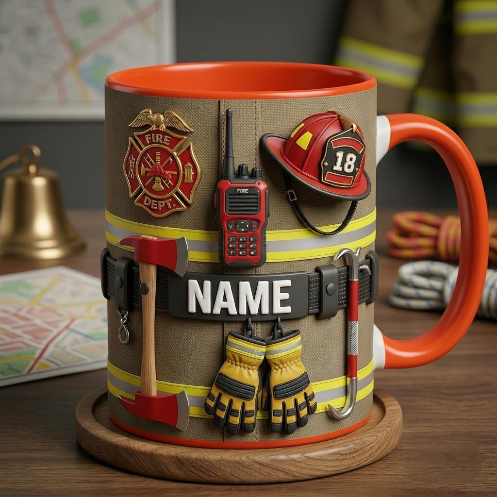 Personalized Firefighter Mug 3D, Fire Rescue Uniform Accent Cup, Proud Fireman Gift