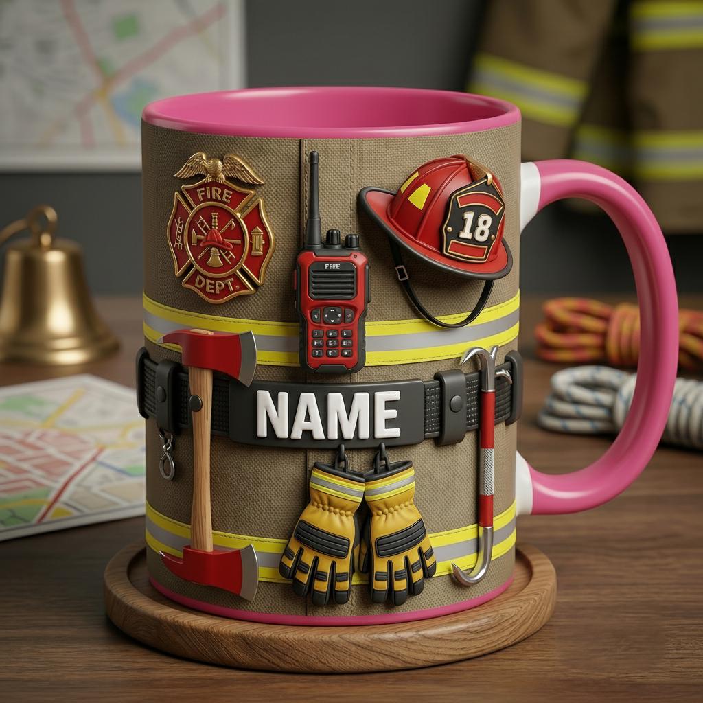 Personalized Firefighter Mug 3D, Fire Rescue Uniform Accent Cup, Proud Fireman Gift
