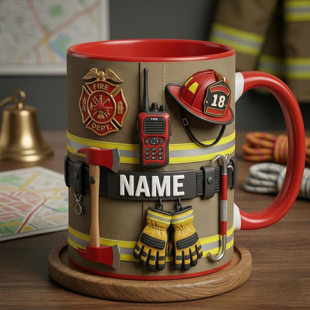 Personalized Firefighter Mug 3D, Fire Rescue Uniform Accent Cup, Proud Fireman Gift