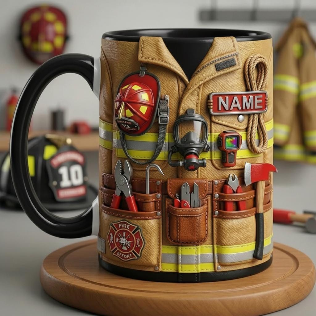 Personalized Firefighter Mug 3D, Custom Name Coffee Cup, Faux 3D Effect