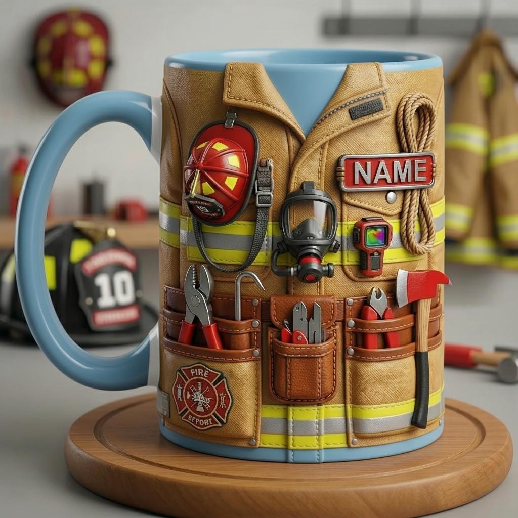 Personalized Firefighter Mug 3D, Custom Name Coffee Cup, Faux 3D Effect