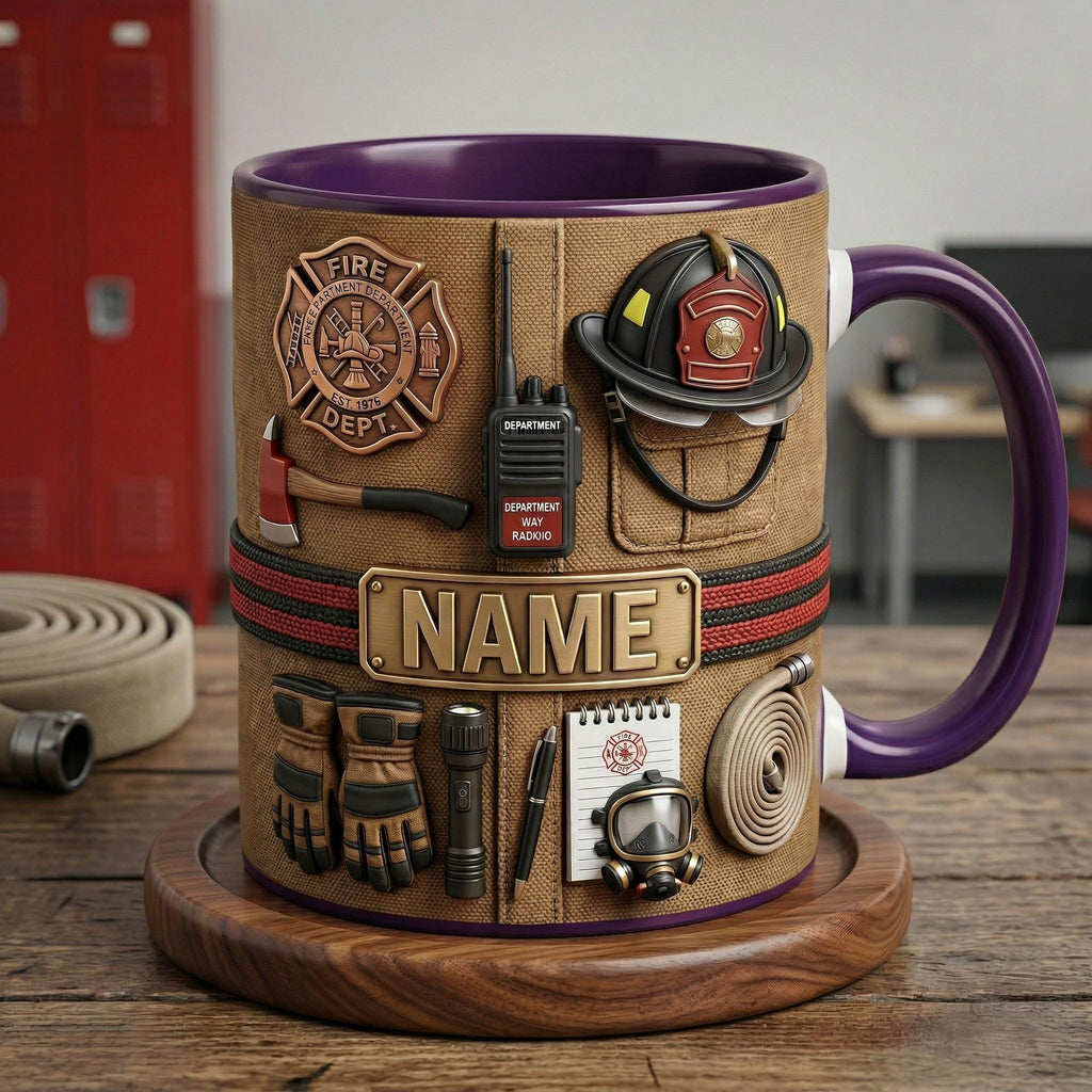 Personalized Firefighter Mug 3D, Honor and Courage Design, Custom Firefighter Name Mug, Faux 3D Effect Mug