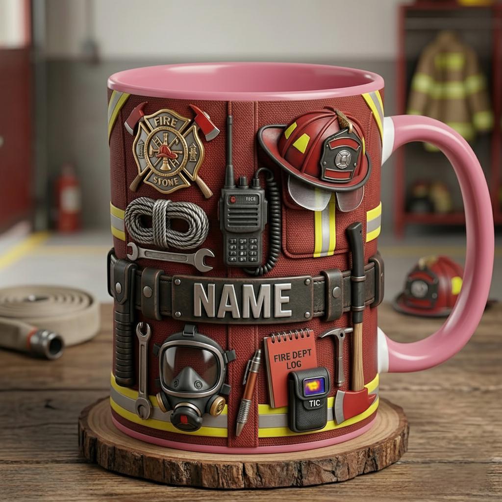 Personalized Firefighter Mug, Custom Coffee Cup, Faux 3D Effect, Gift for Firefighters