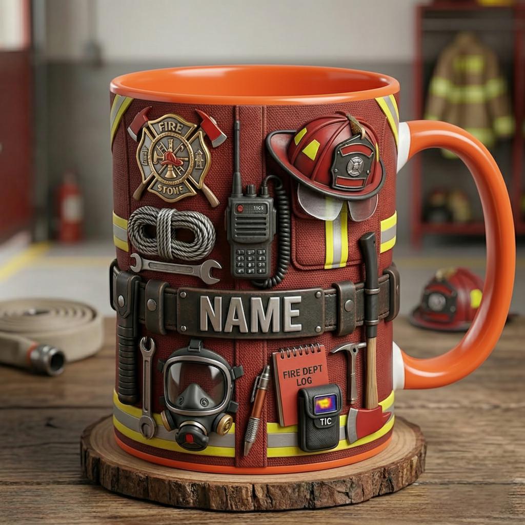 Personalized Firefighter Mug, Custom Coffee Cup, Faux 3D Effect, Gift for Firefighters