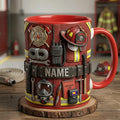 Personalized Firefighter Mug, Custom Coffee Cup, Faux 3D Effect, Gift for Firefighters