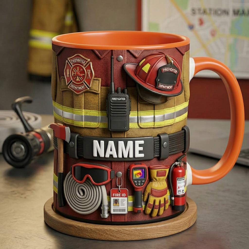 Personalized Firefighter Mug 3D, Custom Name Cup, Faux 3D Effect (11oz or 15oz)