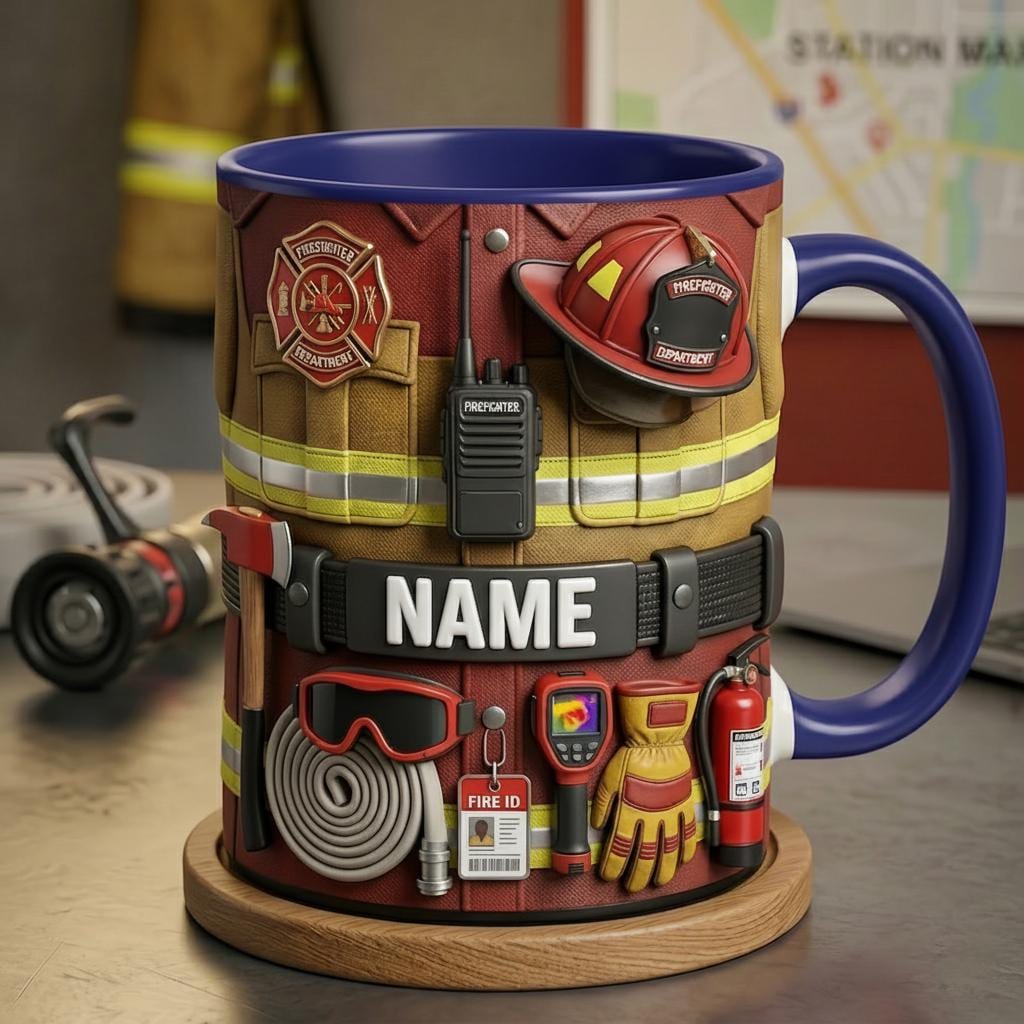 Personalized Firefighter Mug 3D, Custom Name Cup, Faux 3D Effect (11oz or 15oz)