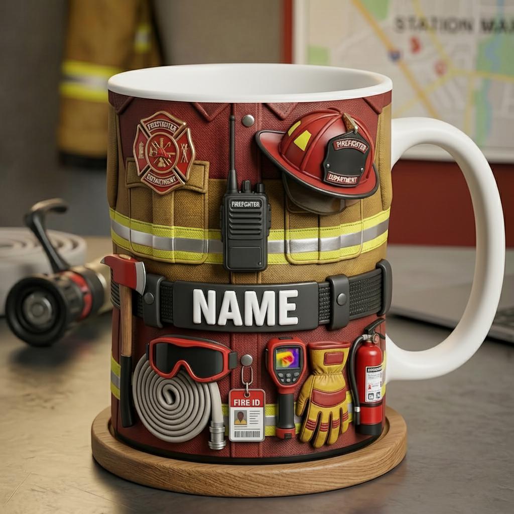 Personalized Firefighter Mug 3D, Custom Name Cup, Faux 3D Effect (11oz or 15oz)