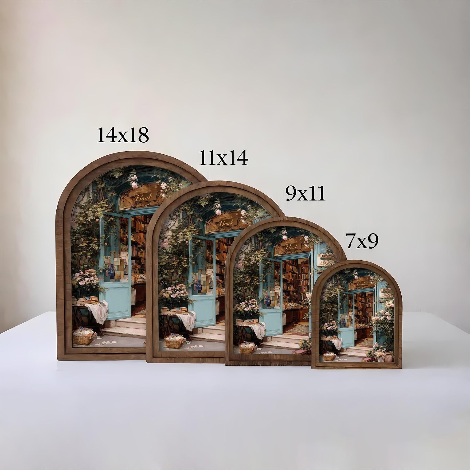 Cozy Bookshop Arch Frame Artwork, Floral Cottagecore Wall Art, Vintage Bookshelf Decor, Romantic Reading Nook Wall Art