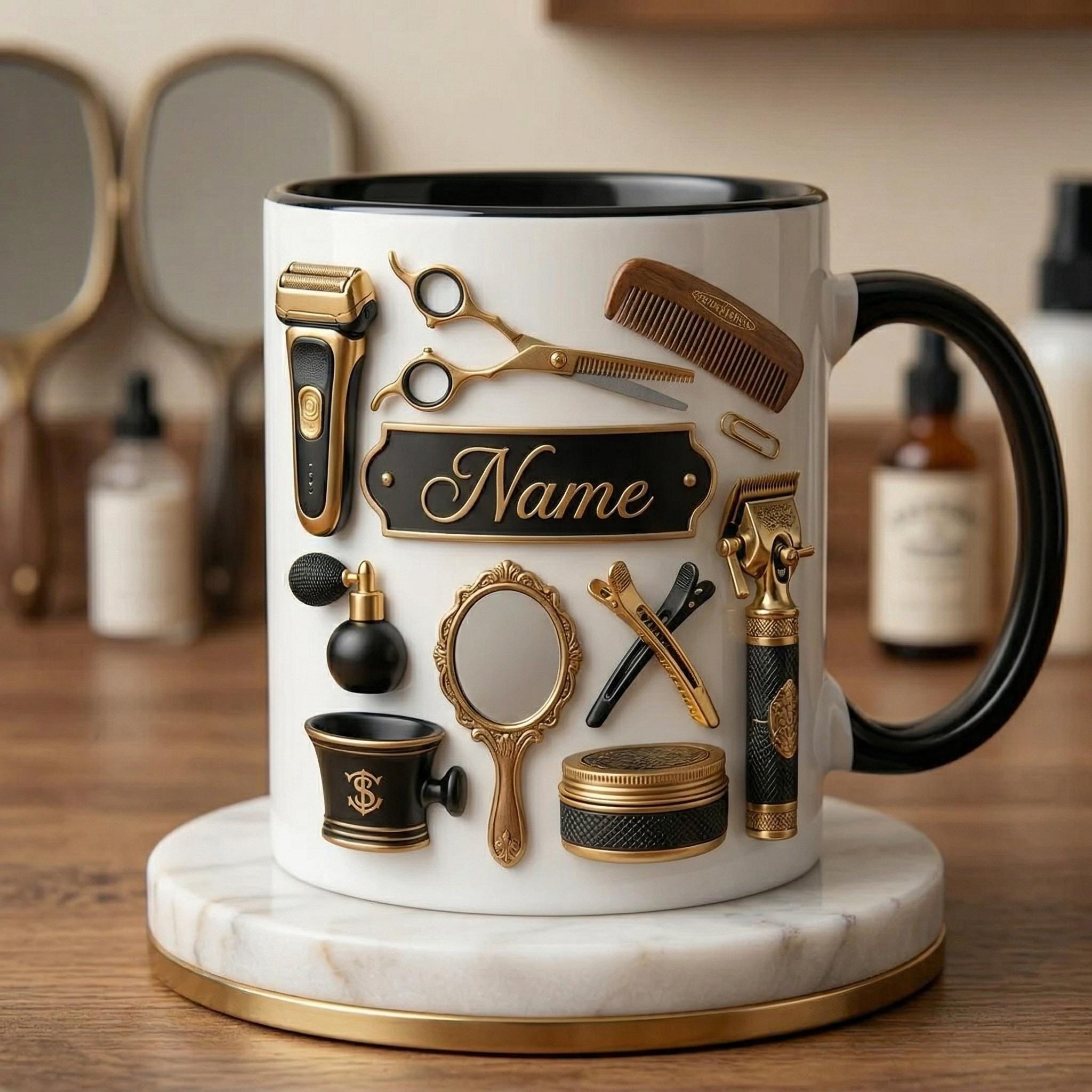 Personalized Hairstylist Mug 3D, Creative Salon Life Gift, Custom Name Coffee Cup, Faux 3D Effect Mug