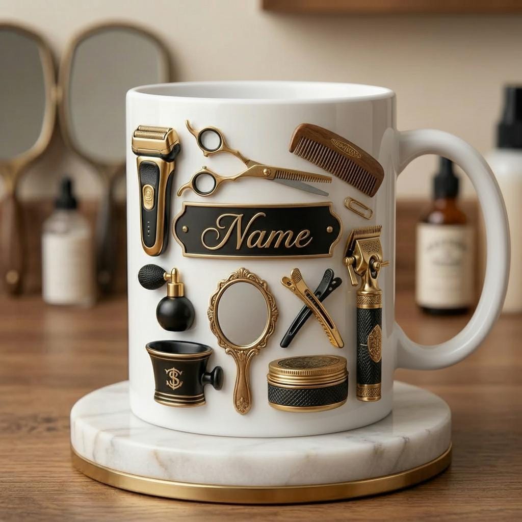 Personalized Hairstylist Mug 3D, Creative Salon Life Gift, Custom Name Coffee Cup, Faux 3D Effect Mug