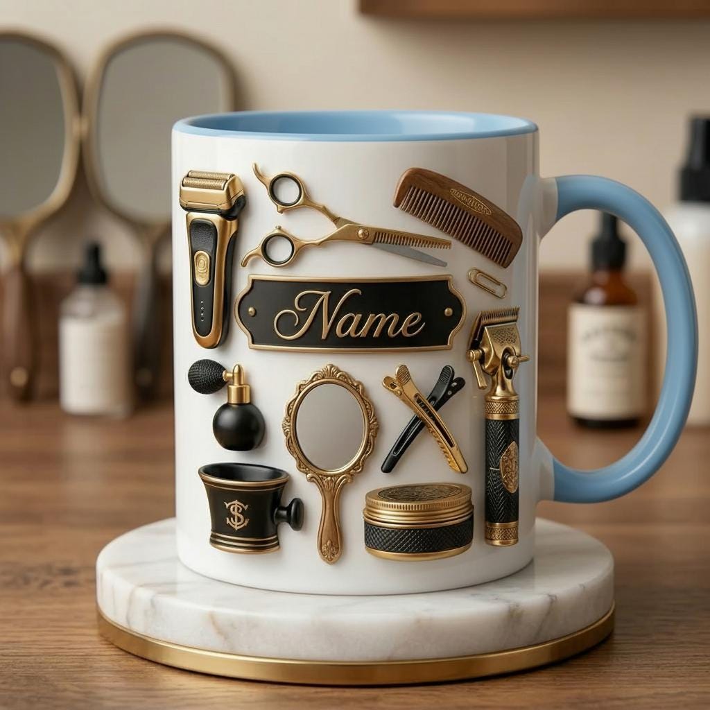 Personalized Hairstylist Mug 3D, Creative Salon Life Gift, Custom Name Coffee Cup, Faux 3D Effect Mug
