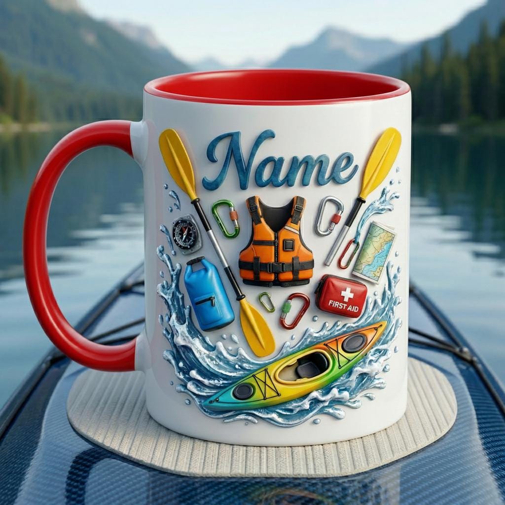 Personalized Kayaking Mug 3D, Custom Name Coffee Cup, Outdoor Adventure Lover Gift