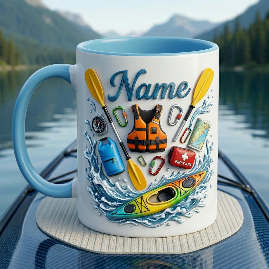 Personalized Kayaking Mug 3D, Custom Name Coffee Cup, Outdoor Adventure Lover Gift