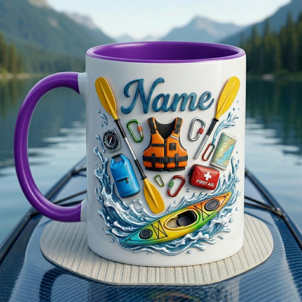 Personalized Kayaking Mug 3D, Custom Name Coffee Cup, Outdoor Adventure Lover Gift