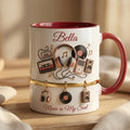 Personalized Music Lover Mug, Custom Name Ceramic Cup, Retro Headphones Vinyl Coffee Mug