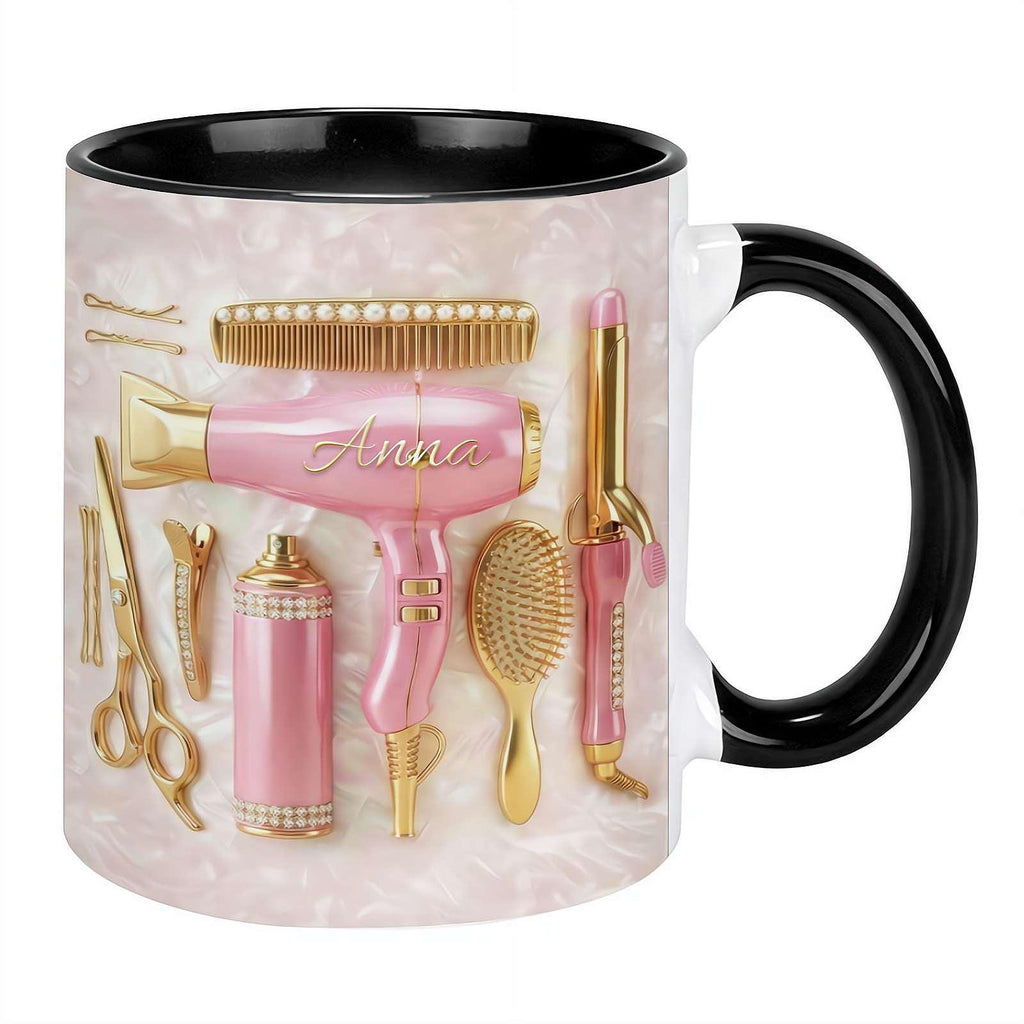 Personalized Hairstylist Mug, Custom Name Hairstylist Accent Mug, Custom Name Salon Coffee Cup, 2D Flat