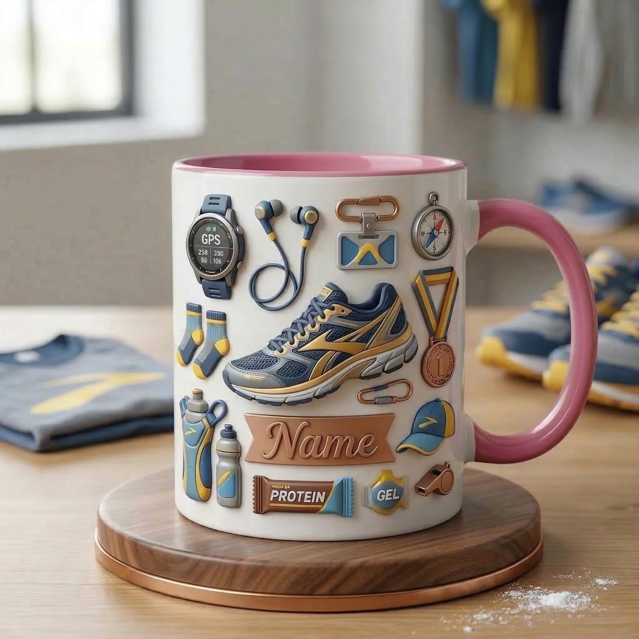 Personalized Runner Coffee Mug, Custom Name Running Lover Gift, 11oz/15oz Ceramic Cup