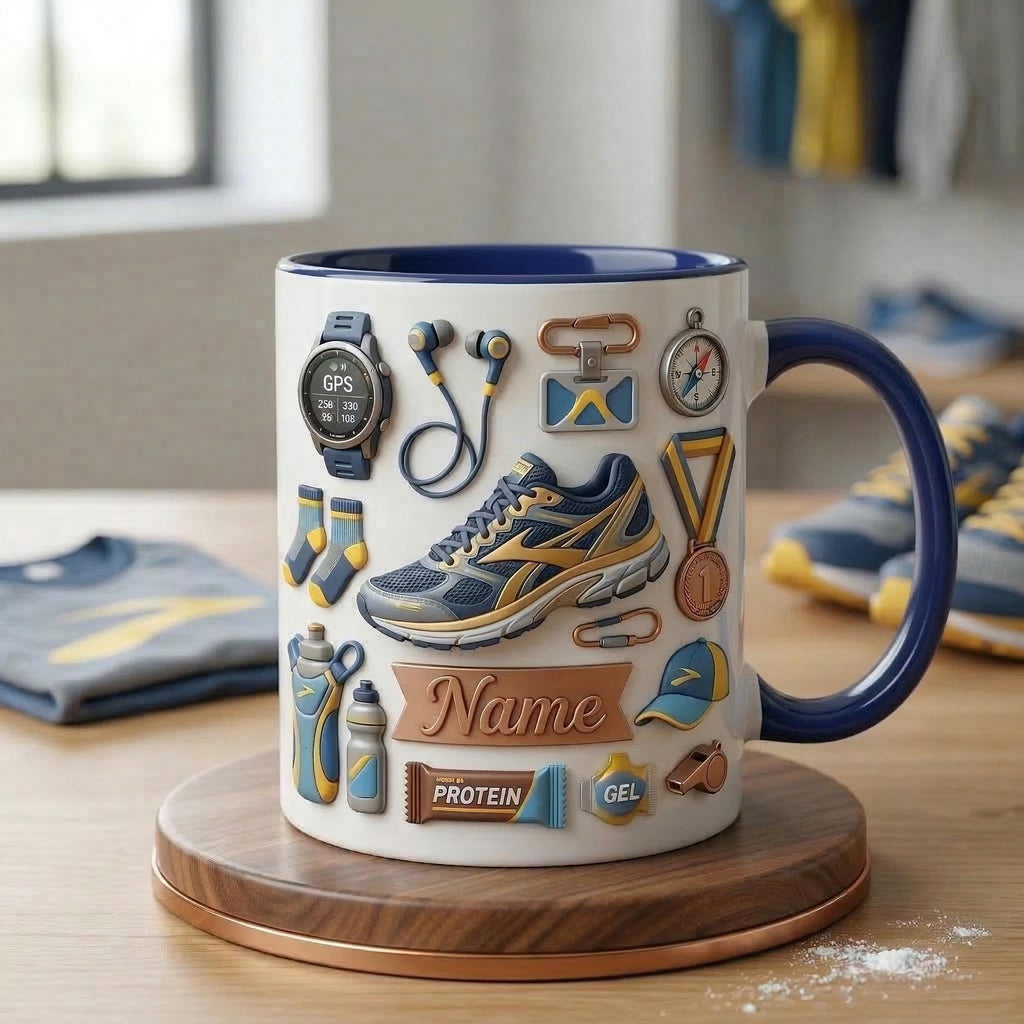 Personalized Runner Coffee Mug, Custom Name Running Lover Gift, 11oz/15oz Ceramic Cup