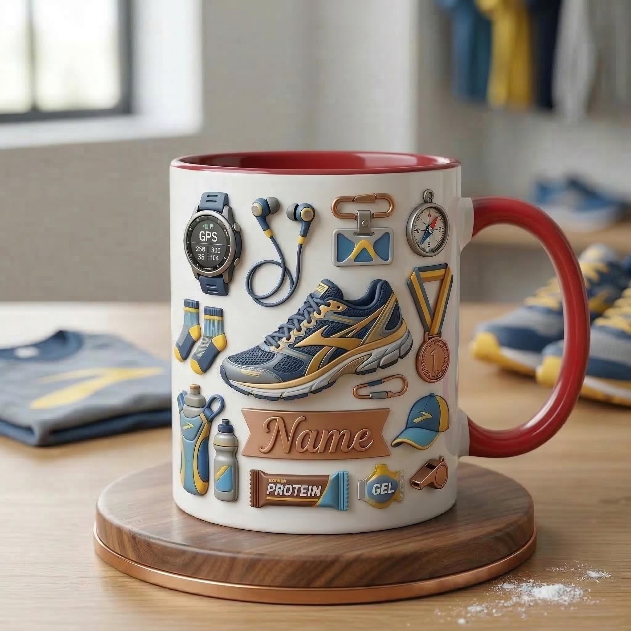 Personalized Runner Coffee Mug, Custom Name Running Lover Gift, 11oz/15oz Ceramic Cup