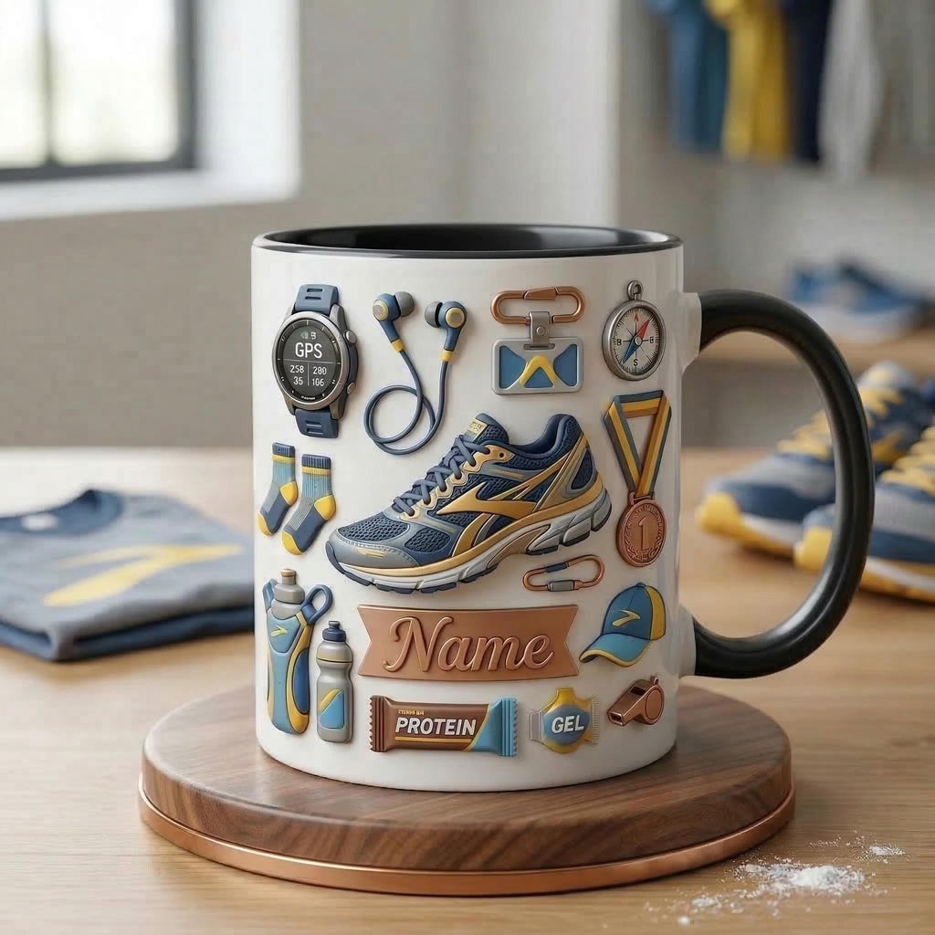 Personalized Runner Coffee Mug, Custom Name Running Lover Gift, 11oz/15oz Ceramic Cup