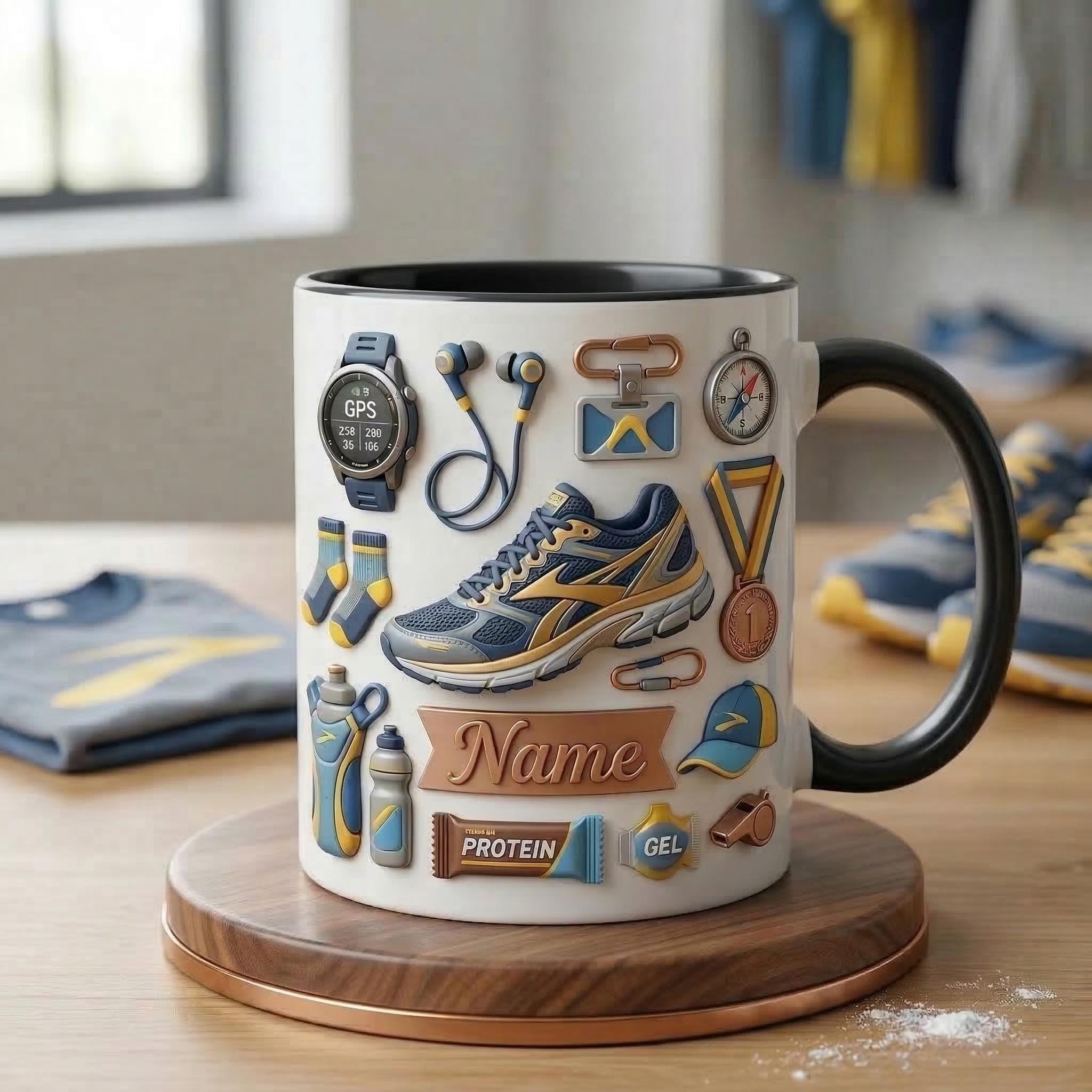 Personalized Runner Coffee Mug, Custom Name Running Lover Gift, 11oz/15oz Ceramic Cup