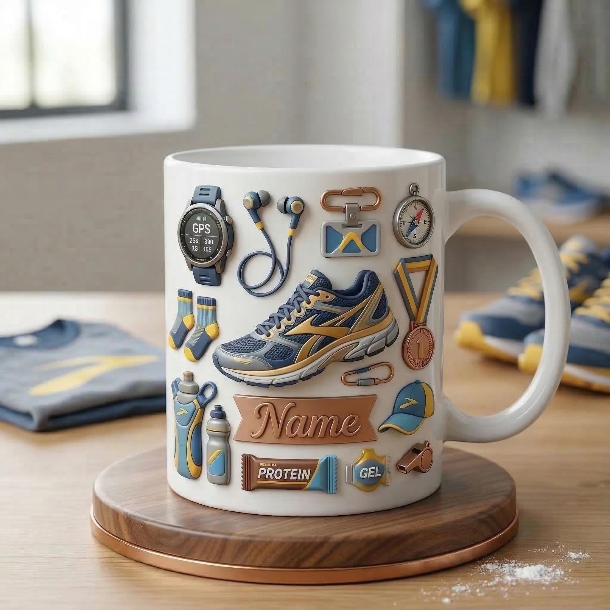 Personalized Runner Coffee Mug, Custom Name Running Lover Gift, 11oz/15oz Ceramic Cup