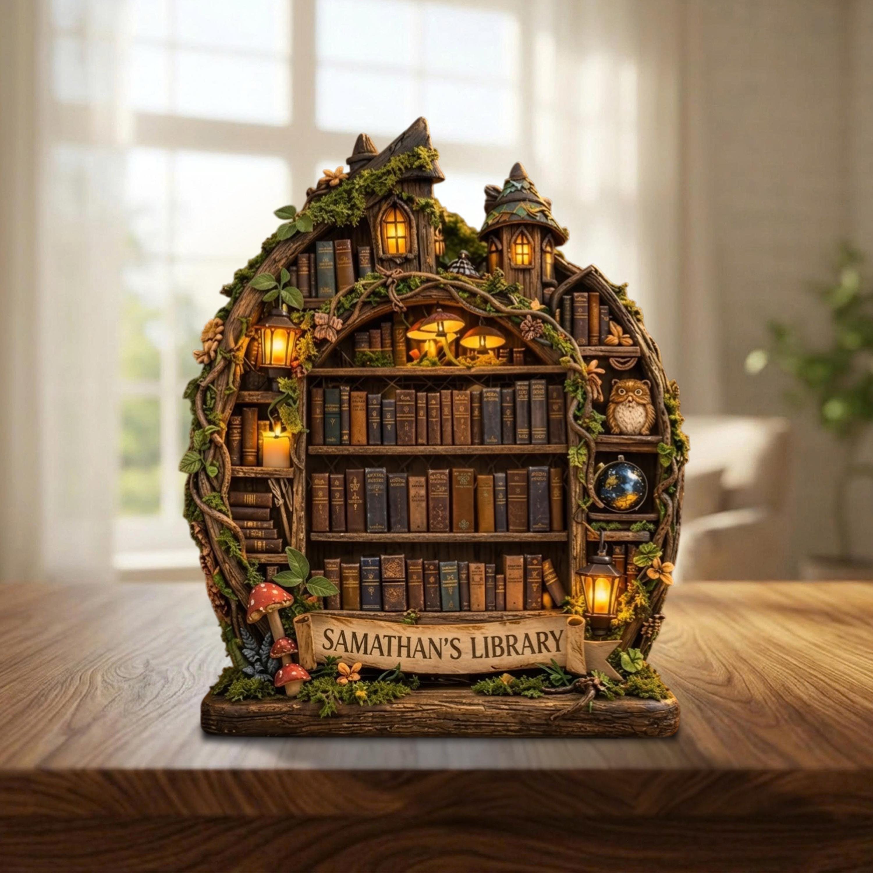 Personalized Fantasy Library Wooden Block, Book Lover Shelf Decor, Bookshelf Decor,Library Book Nook, Custom Reader Gift