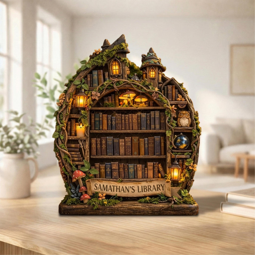 Personalized Fantasy Library Wooden Block, Book Lover Shelf Decor, Bookshelf Decor,Library Book Nook, Custom Reader Gift