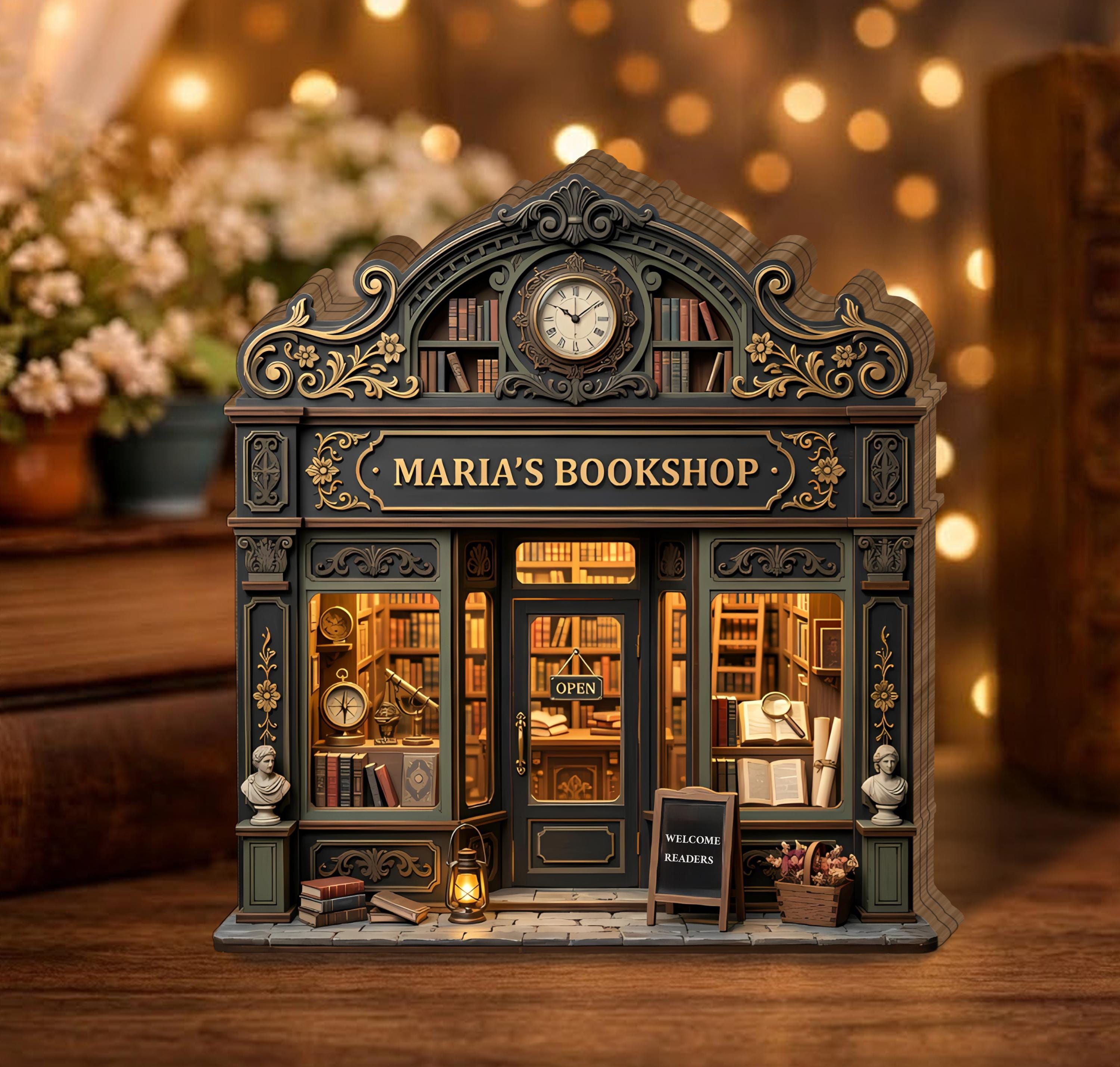 Personalized Vintage Bookstore Wooden Block, Custom Bookshop Decor, Reader Gift