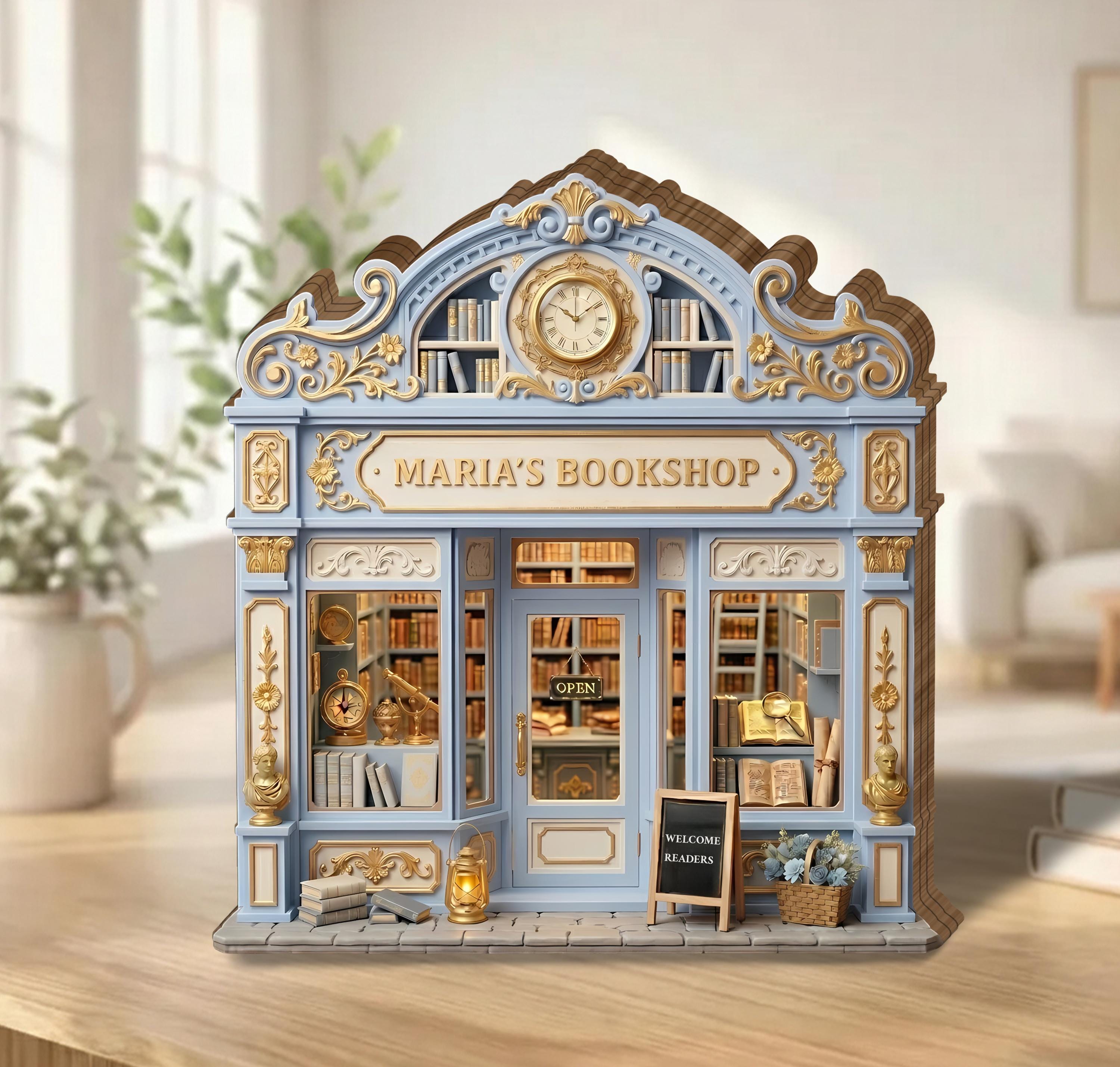 Personalized Vintage Bookstore Wooden Block, Custom Bookshop Decor, Reader Gift