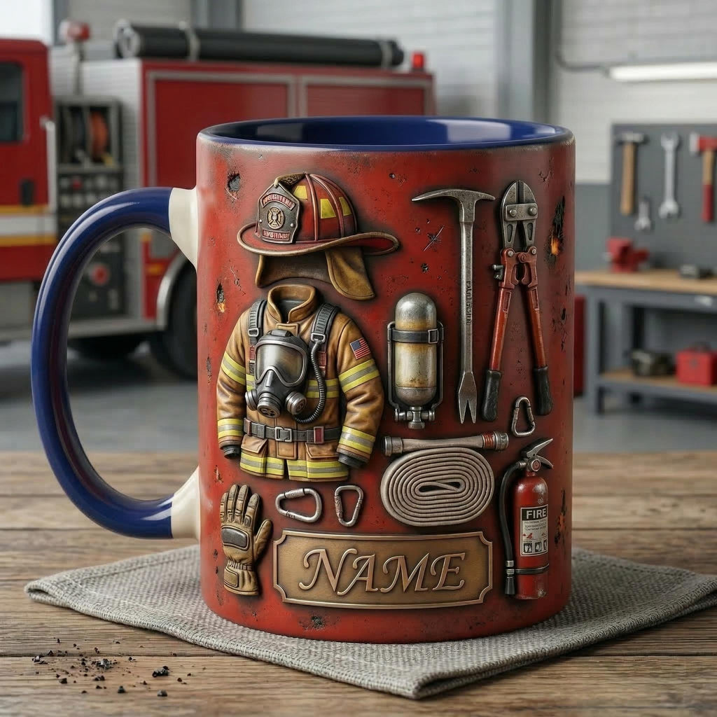 Personalized Firefighter Accent Mug, Fire Rescue Stuff Cup, Proud Fireman, Faux 3D Effect