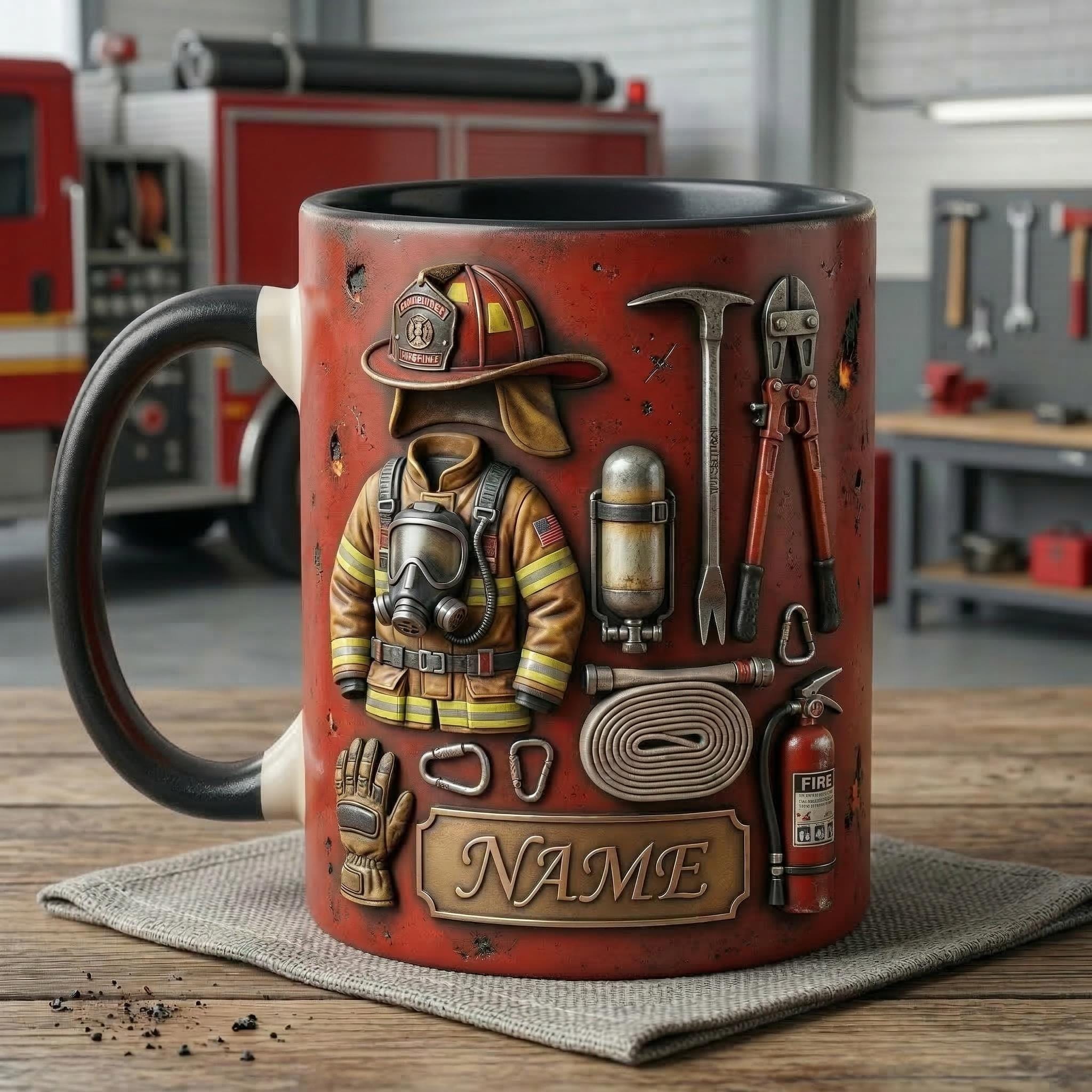 Personalized Firefighter Accent Mug, Fire Rescue Stuff Cup, Proud Fireman, Faux 3D Effect