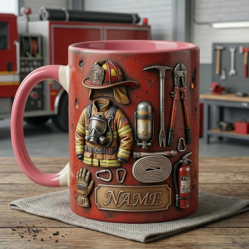 Personalized Firefighter Accent Mug, Fire Rescue Stuff Cup, Proud Fireman, Faux 3D Effect