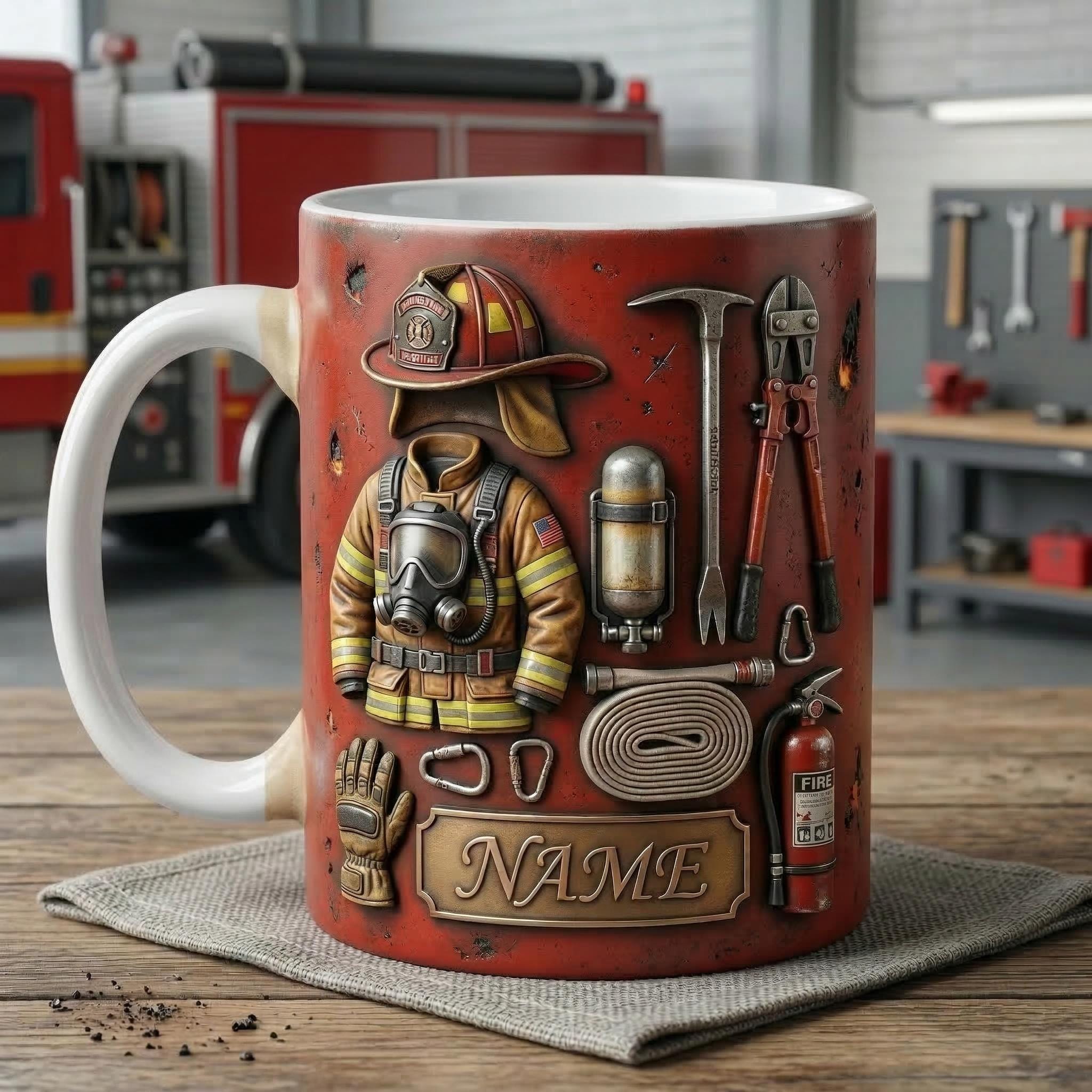 Personalized Firefighter Accent Mug, Fire Rescue Stuff Cup, Proud Fireman, Faux 3D Effect