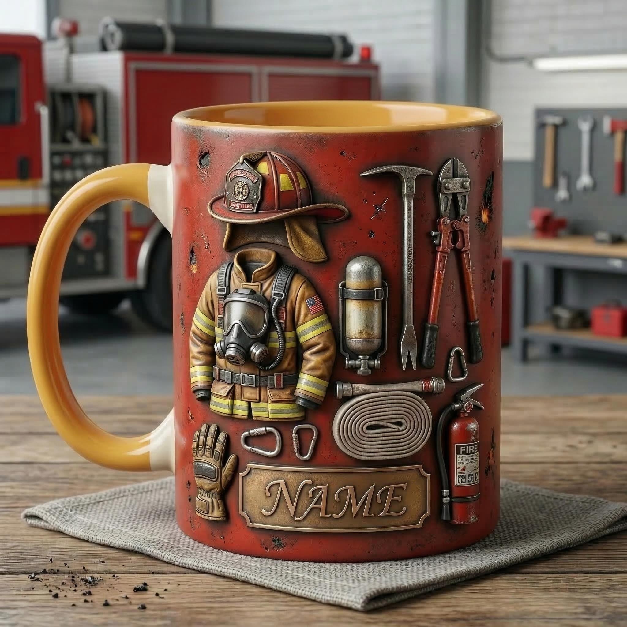 Personalized Firefighter Accent Mug, Fire Rescue Stuff Cup, Proud Fireman, Faux 3D Effect