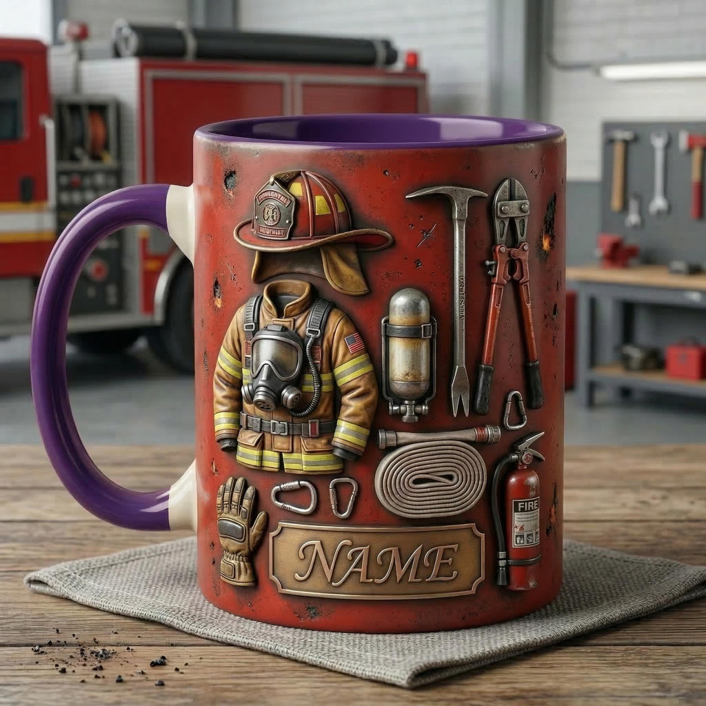 Personalized Firefighter Accent Mug, Fire Rescue Stuff Cup, Proud Fireman, Faux 3D Effect