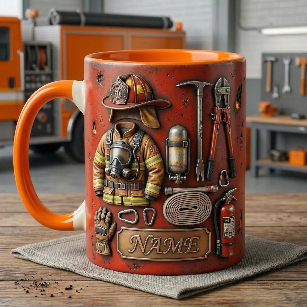 Personalized Firefighter Accent Mug, Fire Rescue Stuff Cup, Proud Fireman, Faux 3D Effect