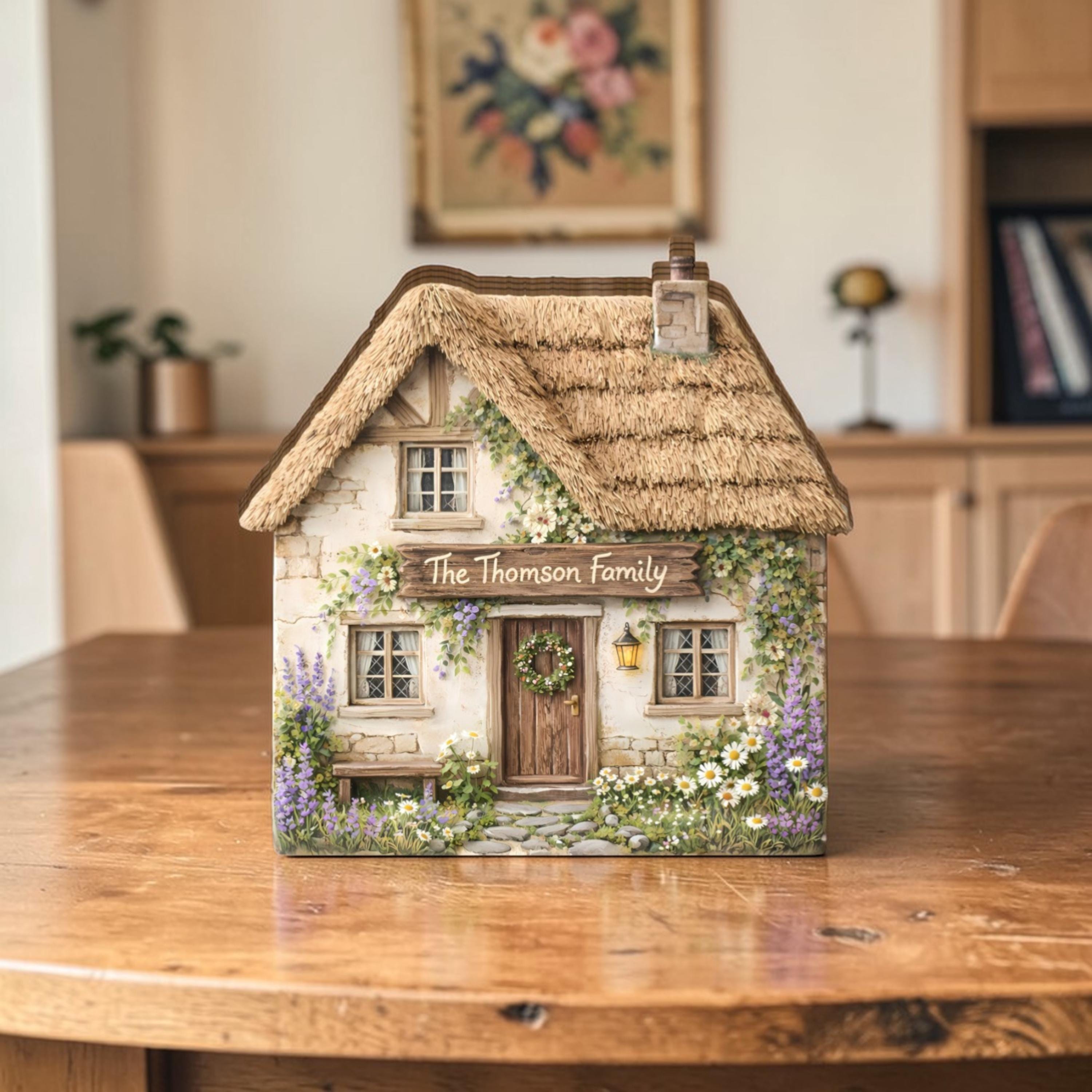 Personalized Cottage House 2D FLAT Wooden Block, Custom Family Name House Decor, Rustic Cottage Shelf Decor, New Home Gift, Farmhouse Sign