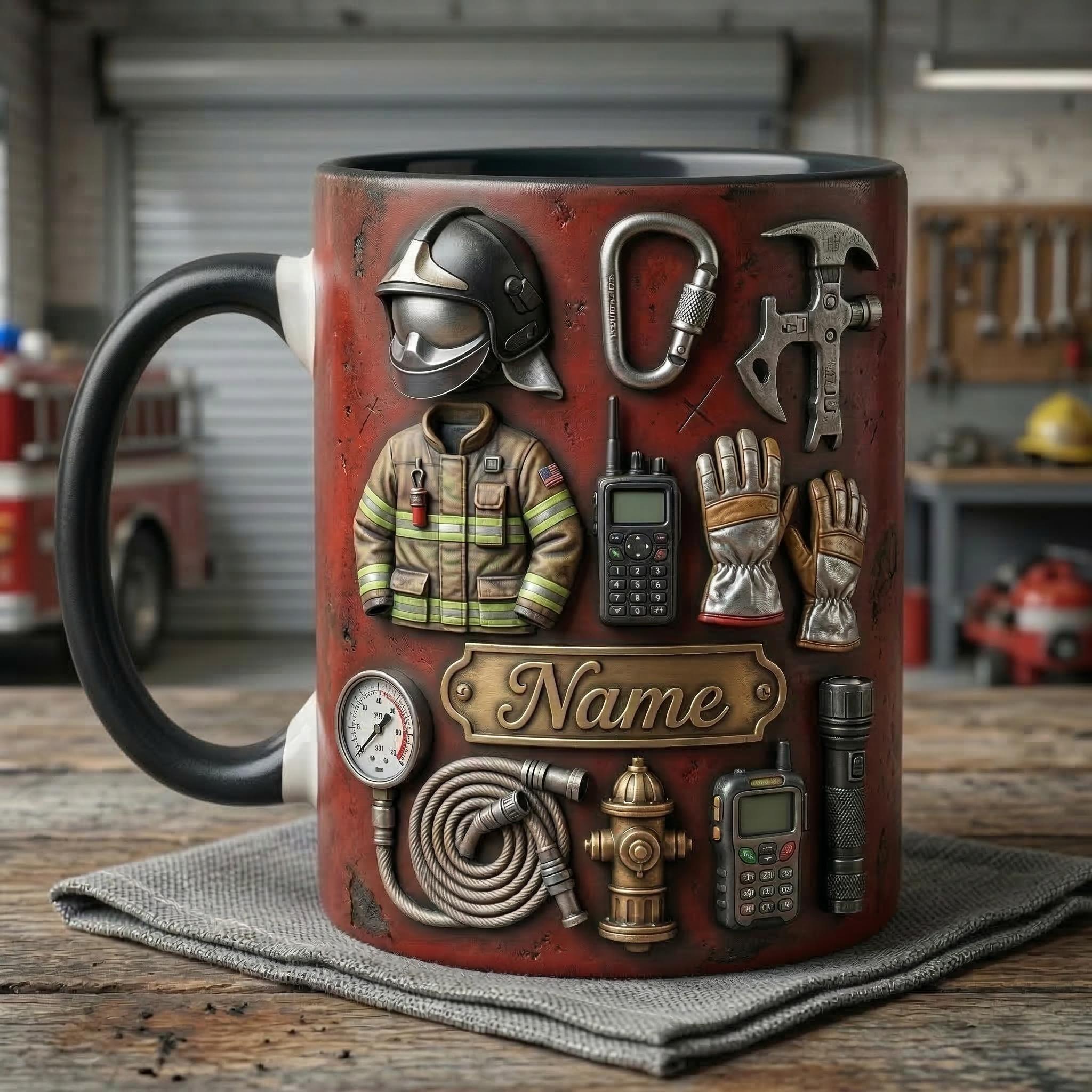 Fire Fighter Mug 3D, Faux 3D Mug, Firefighter Appreciation Gift, Fireman Mug, Rescue Hero Coffee Cup, Gift Idea