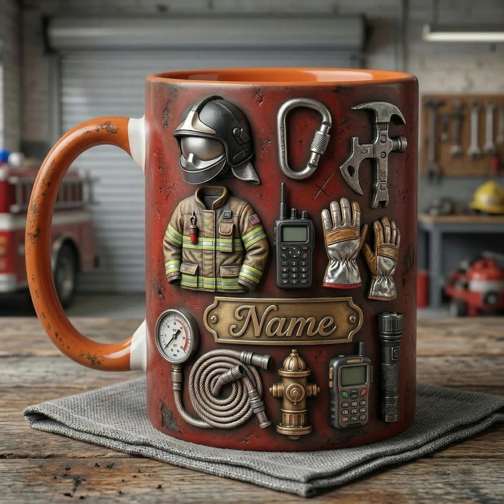 Fire Fighter Mug 3D, Faux 3D Mug, Firefighter Appreciation Gift, Fireman Mug, Rescue Hero Coffee Cup, Gift Idea