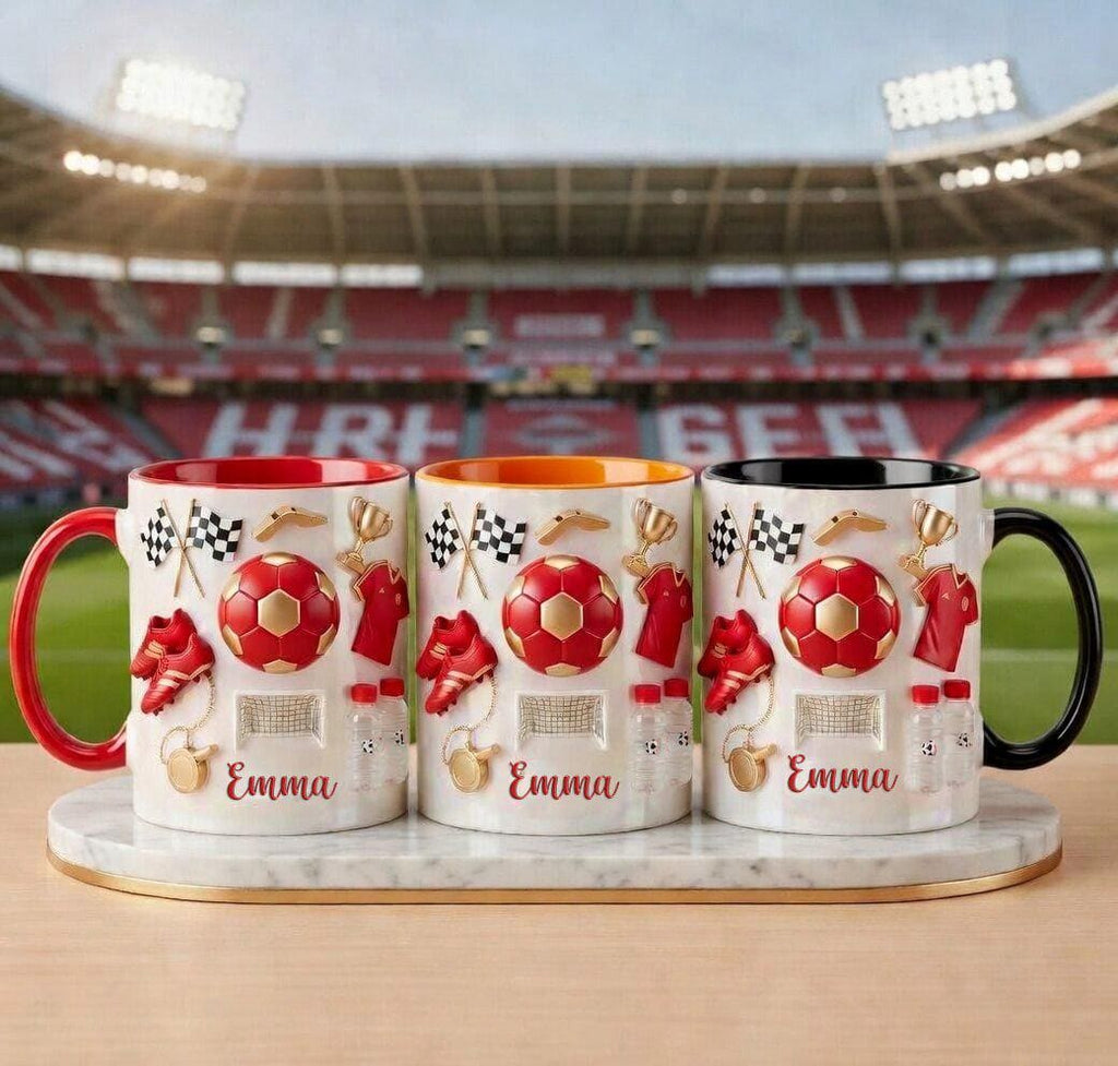 Personalized Soccer Faux 3D Effect Mug, Crystal Style Soccer Icons, Gift For Fan