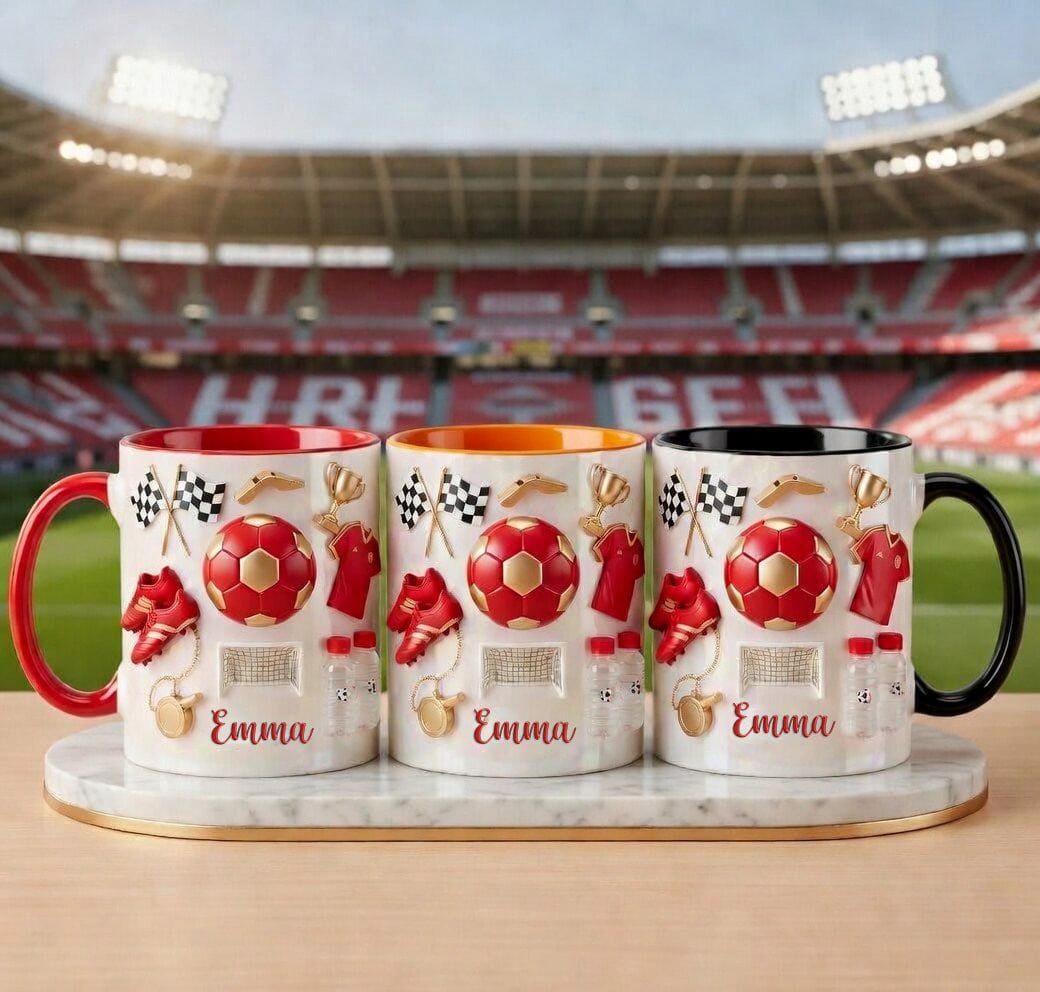 Personalized Soccer Faux 3D Effect Mug, Crystal Style Soccer Icons, Gift For Fan