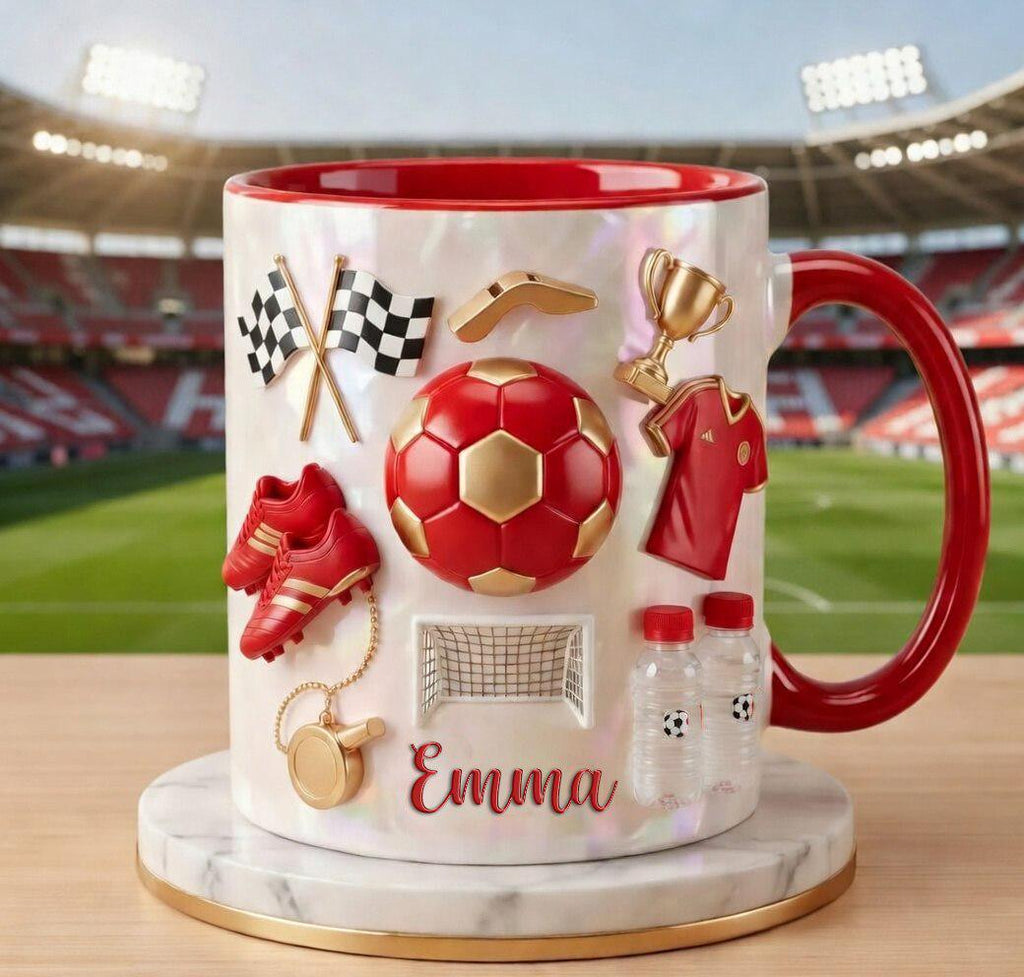 Personalized Soccer Faux 3D Effect Mug, Crystal Style Soccer Icons, Gift For Fan