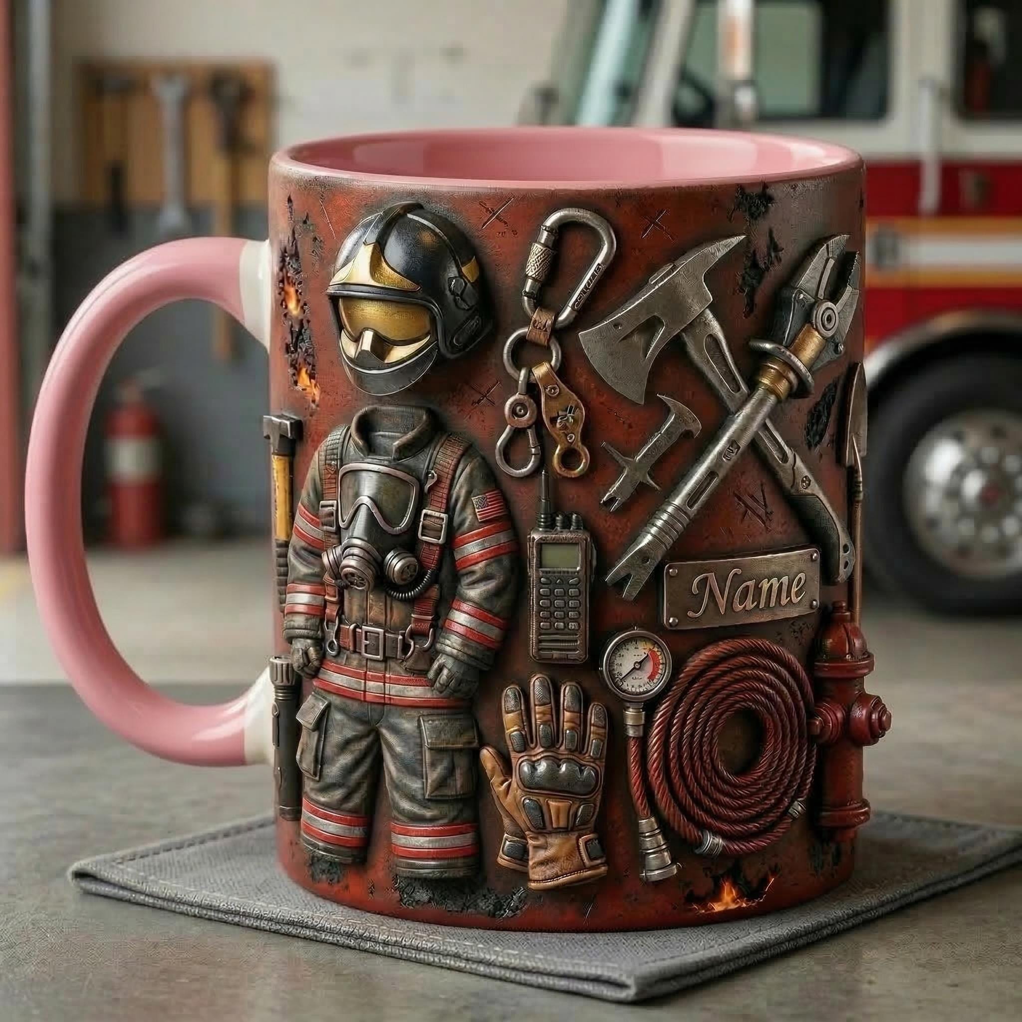 Personalized 3D Firefighter Mug, Hero Coffee Cup, First Responder Ceramic Drinkware