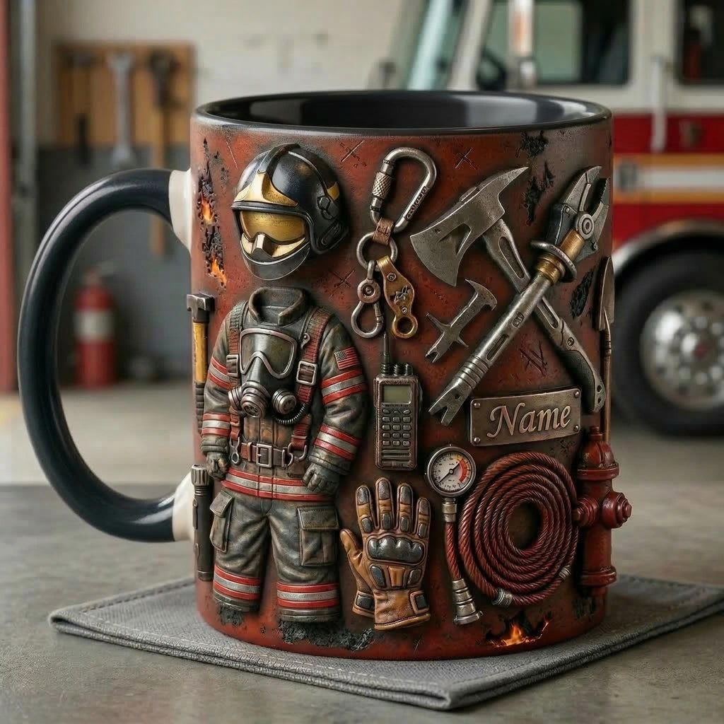 Personalized 3D Firefighter Mug, Hero Coffee Cup, First Responder Ceramic Drinkware