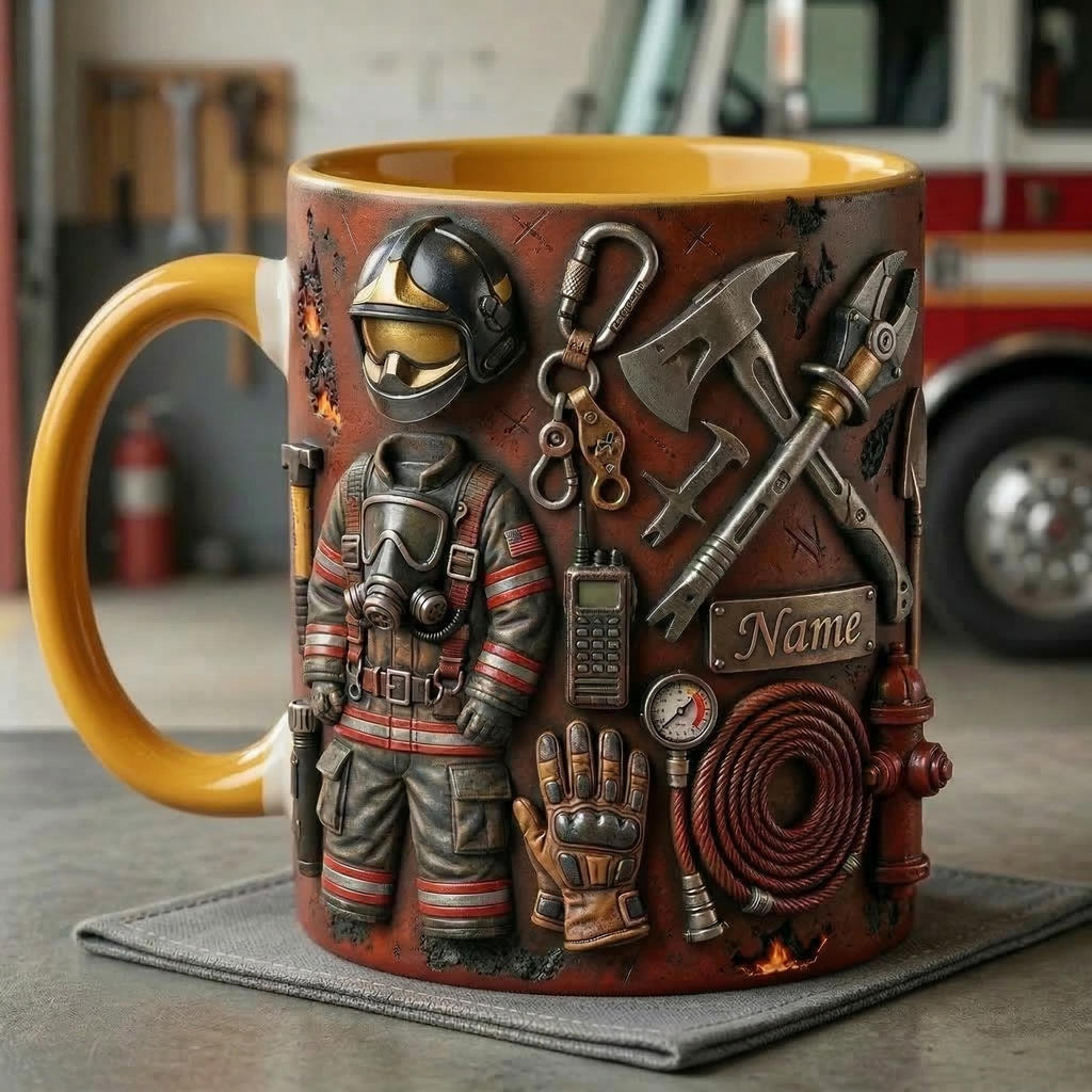 Personalized 3D Firefighter Mug, Hero Coffee Cup, First Responder Ceramic Drinkware