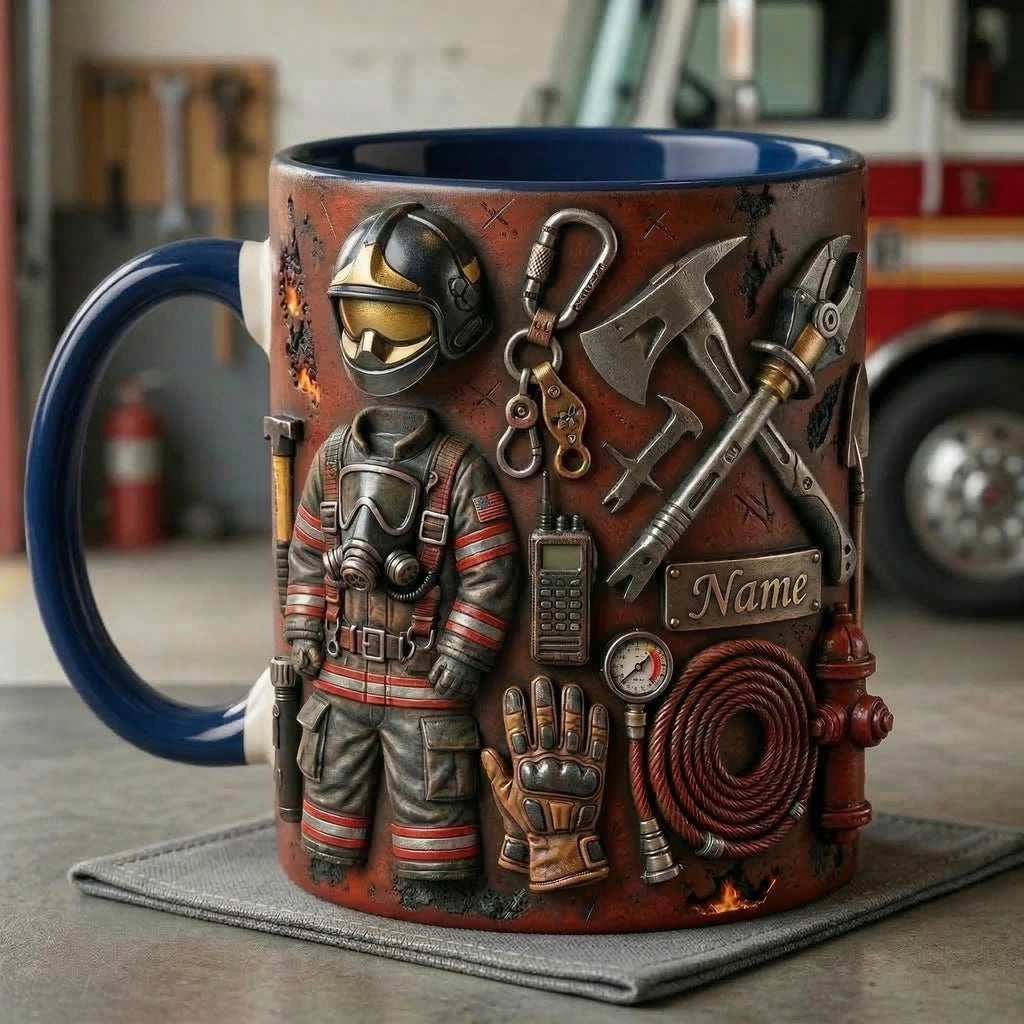 Personalized 3D Firefighter Mug, Hero Coffee Cup, First Responder Ceramic Drinkware