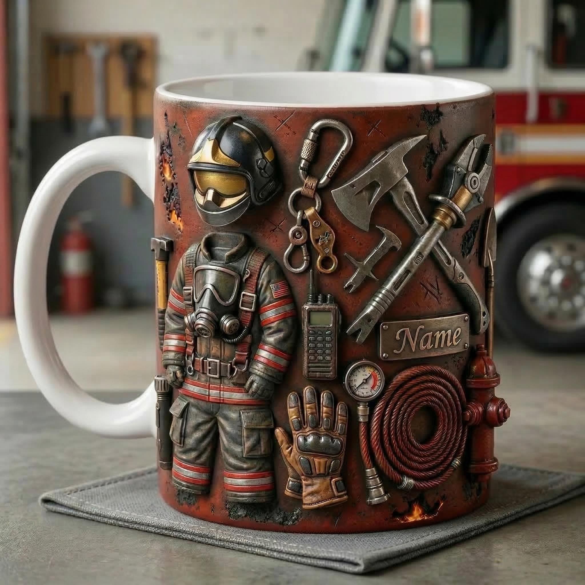 Personalized 3D Firefighter Mug, Hero Coffee Cup, First Responder Ceramic Drinkware